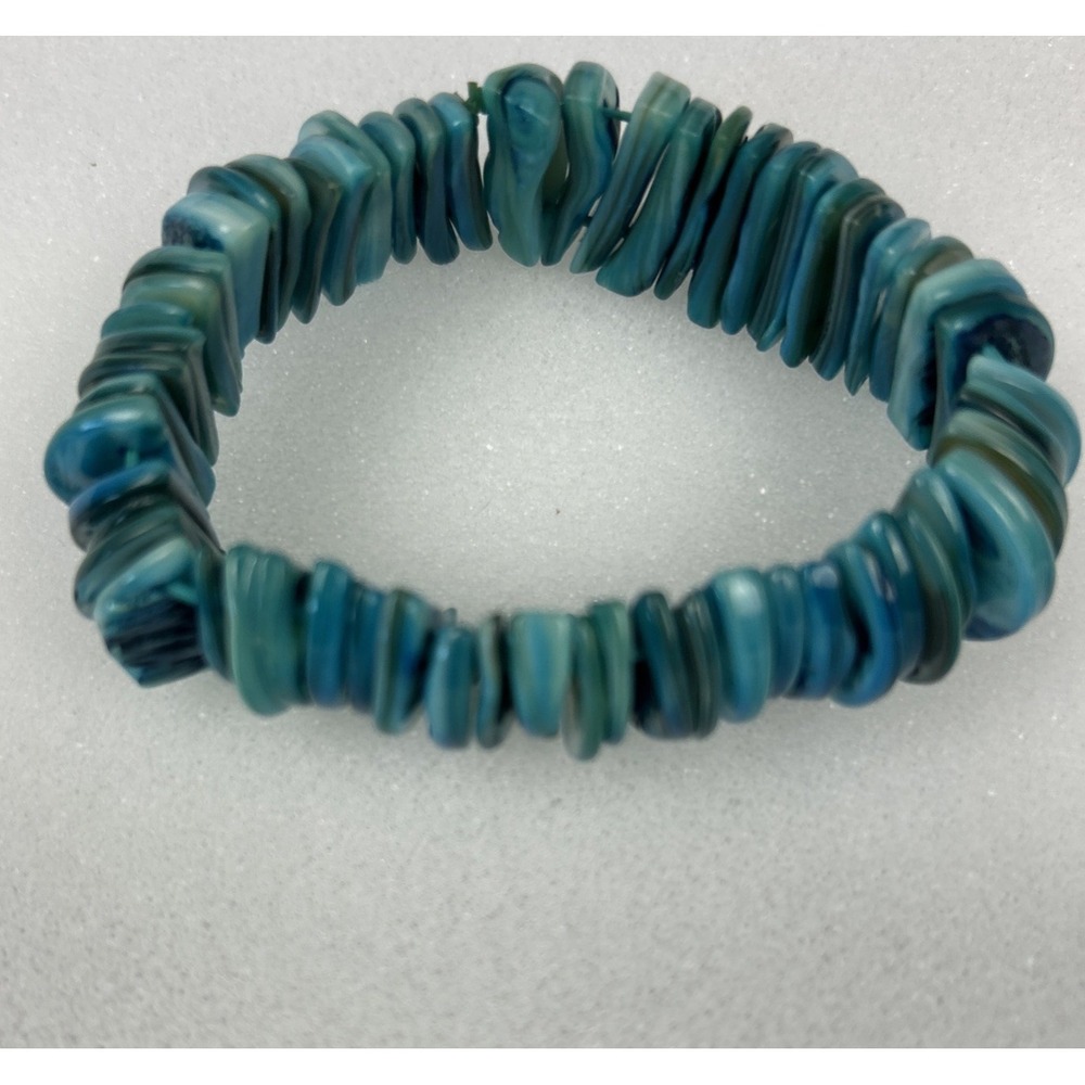 Abalone Shell Bracelet Dyed Blue Stretch‎ Half Moon Shaped Discs